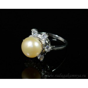 Кольцо с жемчугом и стразами, кремовый