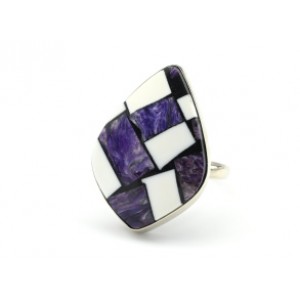 Кольцо "Мозаика" с чароитом и кахолонгом 21*29мм.