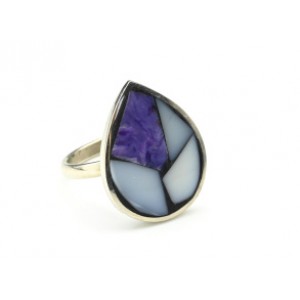 Кольцо "Мозаика" из чароита и кахолонга 16*21мм Кольцо "Мозаика" из чароита и кахолонга 16*21мм