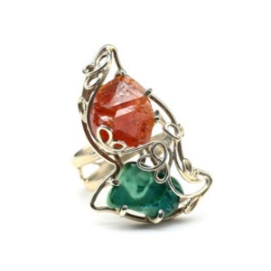 Кольцо из малахита и кварца 25*38мм