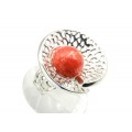 Кольцо С 925 с кораллом (имитация) "улитка" 25мм -17, 6,79гр (иск.)