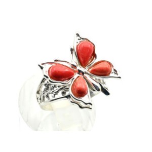 Кольцо С 925 с кораллом (имитация) "бабочка" 24*24мм , 5,13гр (иск.)