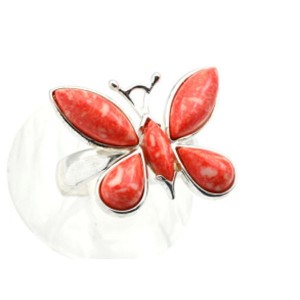 Кольцо С 925 с кораллом (имитация) "бабочка" 21*18мм , 3,87гр (иск.)