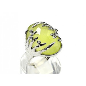Кольцо с кошачьим глазом из ювелирного сплава цвет салатовый (иск.)