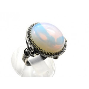 Кольцо с лунным камнем (имитация) "Круг" 23мм.,  (иск.)