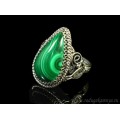 Кольцо малахит капля 14*24мм