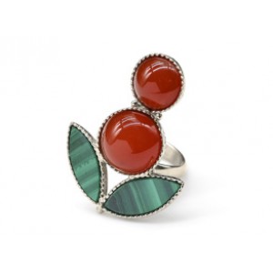 Кольцо с малахитом и сердоликом "Смородина" 26*29мм.