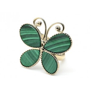 Кольцо малахит "Бабочка", 24*21мм.