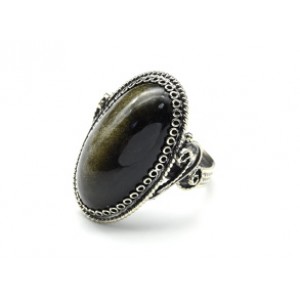 Кольцо золотой обсидиан "Овал" 15*28мм
