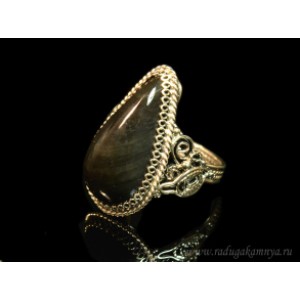 Кольцо обсидиан 17*28мм