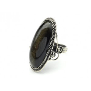 Кольцо золотой обсидиан "Овал" 15*35мм