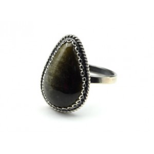 Кольцо золотой обсидиан "Капля" 14*20мм