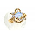 Кольцо позолоченное с австралийским опалом и стразами,  (иск.)