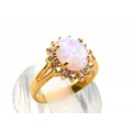 Кольцо позолоченное "Овал" с японским опалом в стразах,  (иск.)