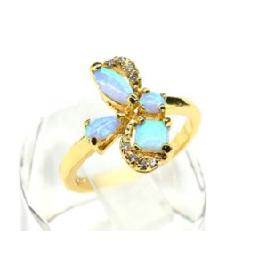 Кольцо позолоченное "Мотылек" с австралийским опалом  (иск.)