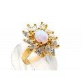 Кольцо позолоченное с японским опалом и стразами,  (иск.)