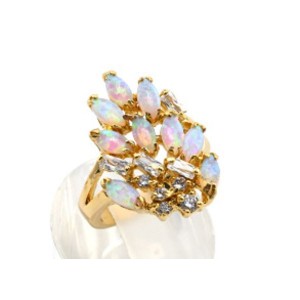 Кольцо женское "Гроздь" с японским опалом и стразами,  (иск.)