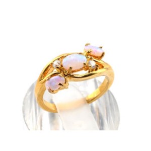 Кольцо женское "Три овала" с японским опалом и стразами,  (иск.)