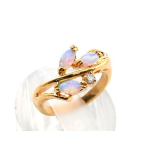 Кольцо позолоченное "Рис" с японским опалом и стразами,  (иск.)