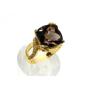 Кольцо позолоченное "Квадрат с огранкой" с раухтопазом