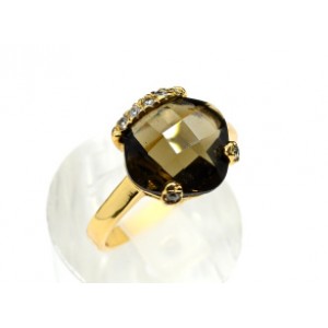 Кольцо с раухтопазом ромб гранённый и стразы