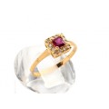 Кольцо с позолотой "Карат" циркон рубиновый,  (иск.)