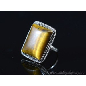 Кольцо тигровый глаз " Прямоугольник " 21*27мм