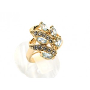 Кольцо женское с голубым топазом и стразами "Волна"