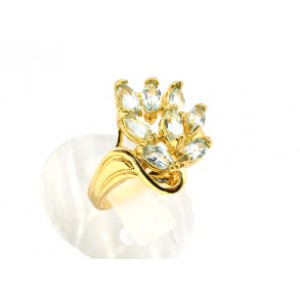 Кольцо женское с голубым топазом и стразами "Веер"