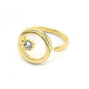 Кольцо круг 15мм с фианитом, золотистое (иск.)