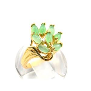 Кольцо позолоченное "Веер" с хризопразом,  (иск.)