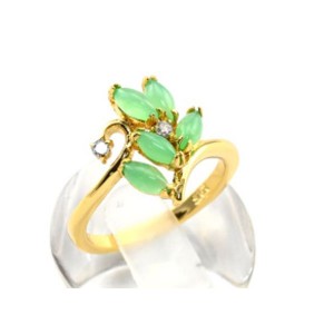 Кольцо позолоченное "Лютик" с хризопразом,  (иск.)