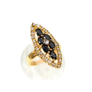 Кольцо позолоченное "Маркиза" с чёрным цирконом и белым (иск.)