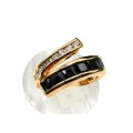 Кольцо позолоченное "Чалма" с чёрным цирконом и белым,  (иск.)