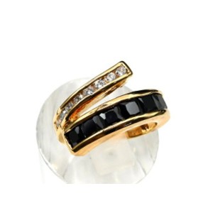 Кольцо позолоченное "Чалма" с чёрным цирконом и белым,  (иск.)