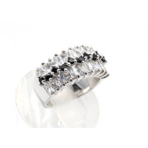 Кольцо РП c цирконом чёрным "ручеёк"  (иск.)