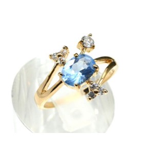 Кольцо позолота "Веточка" с голубым цирконом,  (иск.)