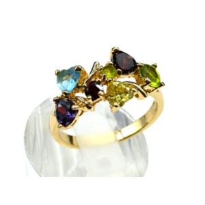 Кольцо с позолотой "Столбик" циркон мульти,  (иск.)