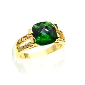 Кольцо с позолотой "Шарм" циркон зелёный,  (иск.)