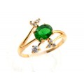 Кольцо позолота "Веточка" с цирконом зелёным,  (иск.)