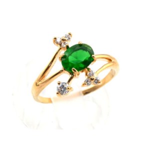 Кольцо позолота "Веточка" с цирконом зелёным,  (иск.)