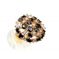 Кольцо позолоченное "Россыпь" с чёрным цирконом и белым,  (иск.)