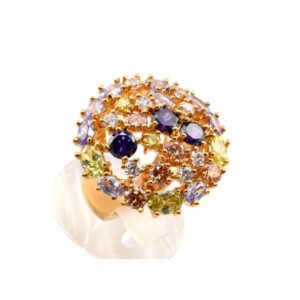Кольцо с позолотой "Россыпь" из циркона мульти,  (иск.)