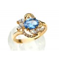 Кольцо позолота с голубым цирконом и стразами, (иск.) Кольцо позолота с голубым цирконом и стразами, (иск.)