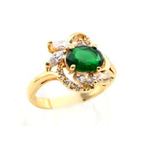 Кольцо позолота циркон зелёный со стразами,  (иск.)