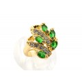 Кольцо с позолотой "Волна" циркон зелёный,  (иск.)