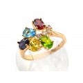 Кольцо позолоченное "Галочка" с цирконом мульти,  (иск.)