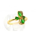 Кольцо с позолотой "Мотылек" циркон зелёный,  (иск.)