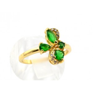 Кольцо с позолотой "Мотылек" циркон зелёный,  (иск.)