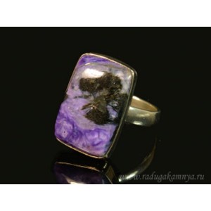 Кольцо чароит " Прямоугольник ", 15*22мм